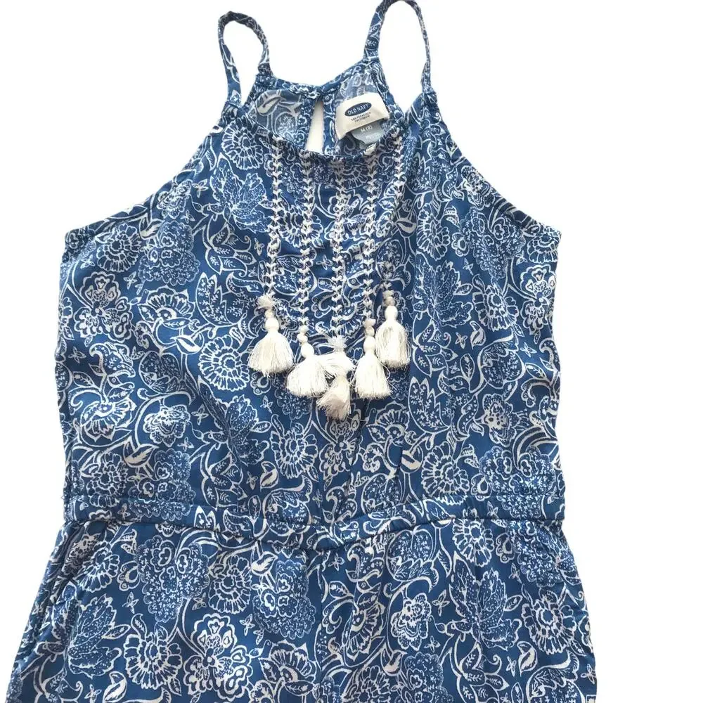 Old Navy Jumpsuit Printed Sleeveless Tassels Pockets Lightweight Girl Size M 8